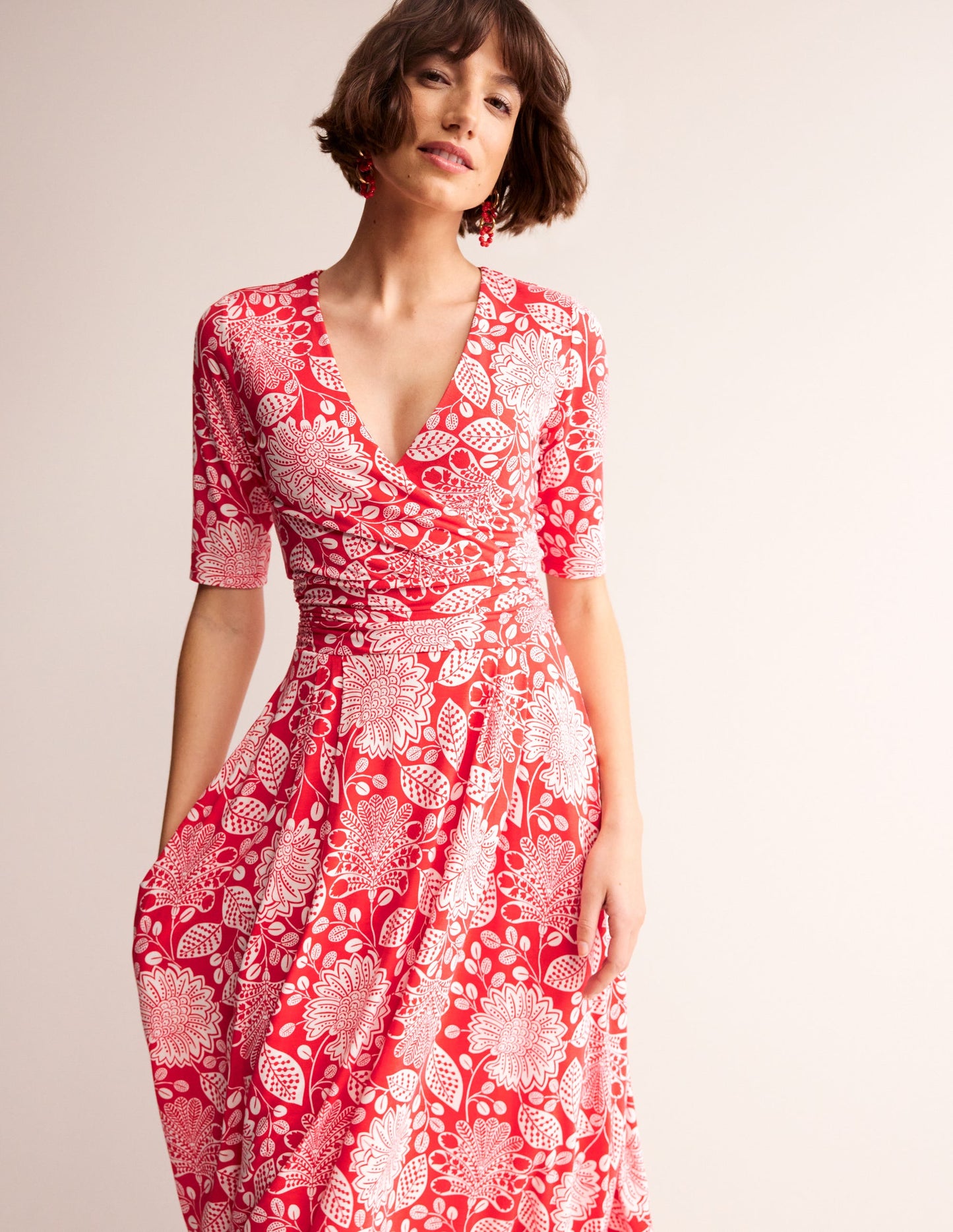 Kassidy Jersey Midi Dress-Poppy Red, Gardenia Swirl