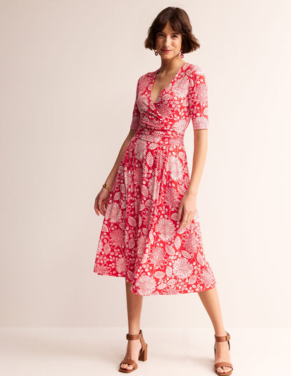 Kassidy Jersey Midi Dress-Poppy Red, Gardenia Swirl