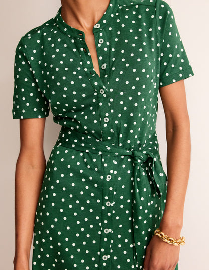 Julia Short Sleeve Shirt Dress-Green, Scattered Brand Spot