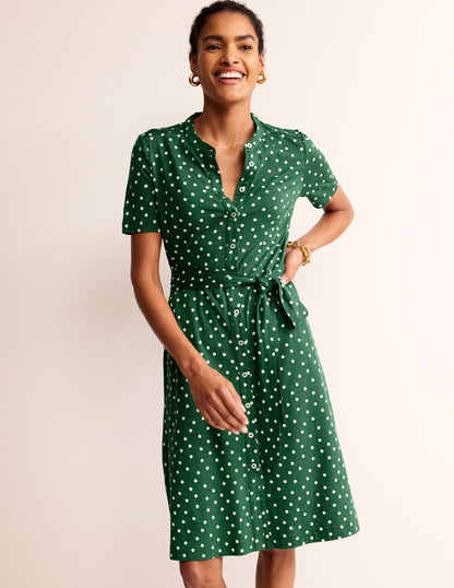 Julia Short Sleeve Shirt Dress-Green, Scattered Brand Spot