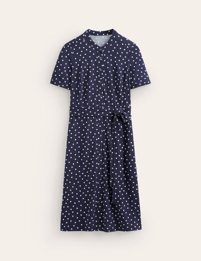 Julia Short Sleeve Shirt Dress-Navy, Scattered Brand Spot