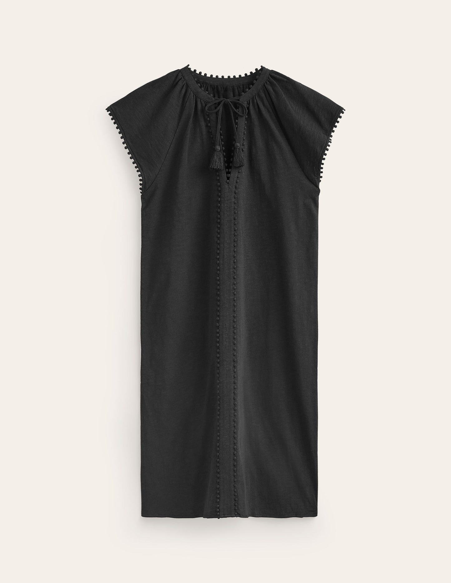 Millie Pom Cotton Dress-Black