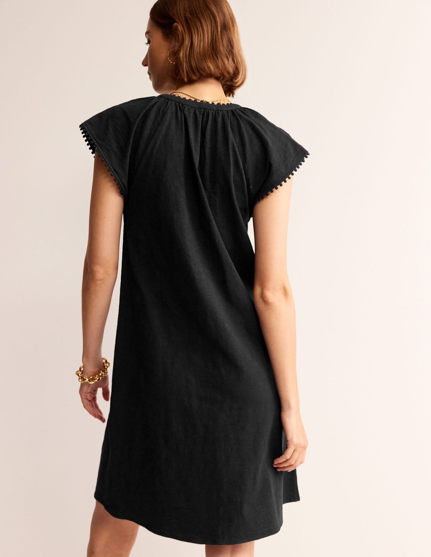 Millie Pom Cotton Dress-Black