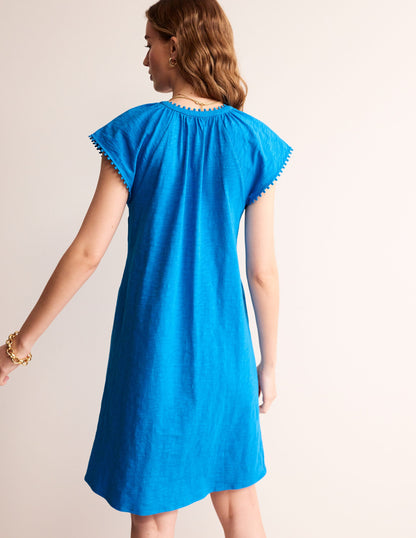 Millie Pom Cotton Dress-Brilliant Blue