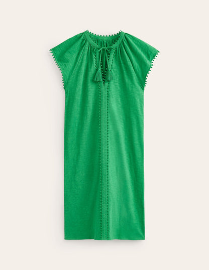 Millie Pom Cotton Dress-Green Tambourine