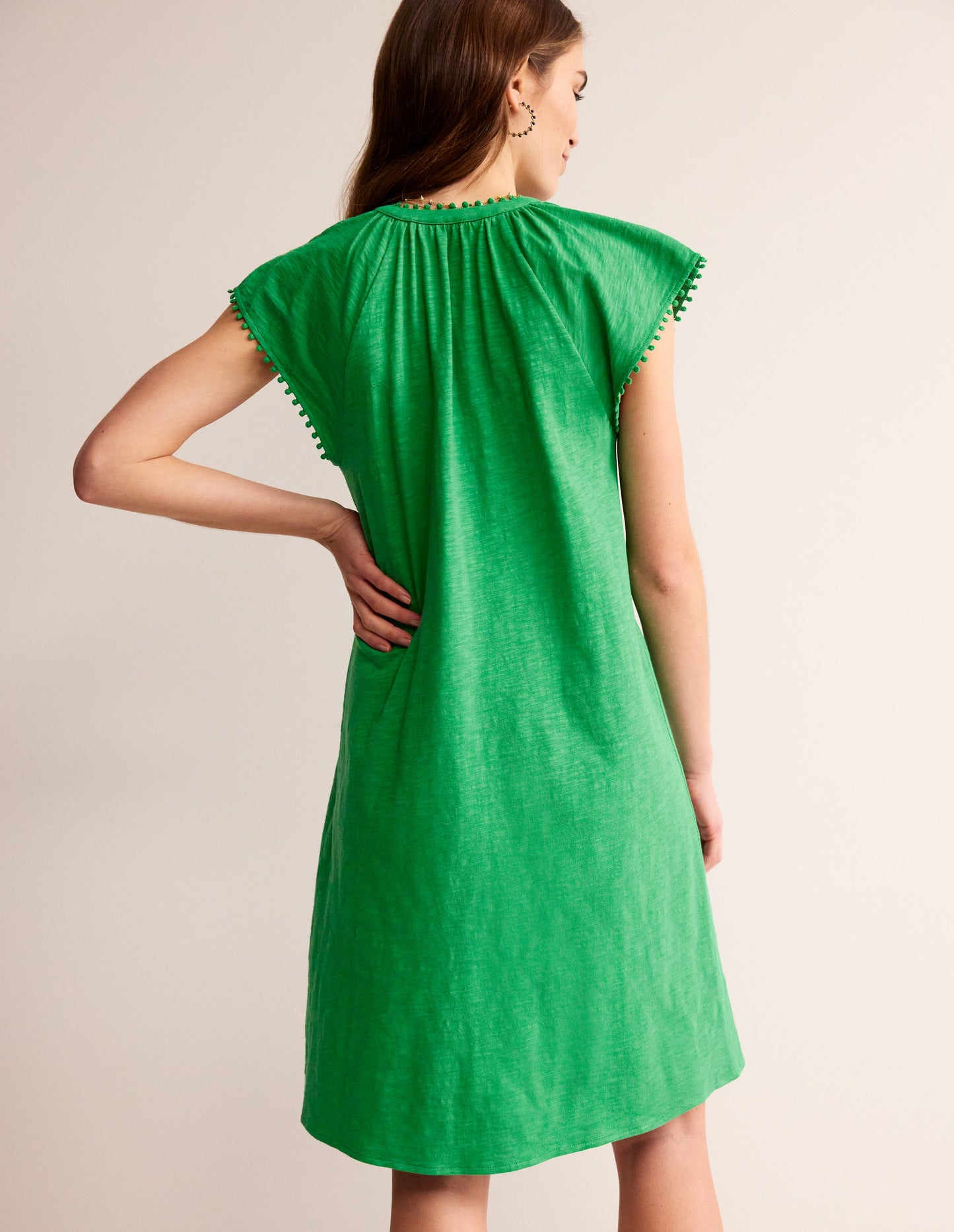 Millie Pom Cotton Dress-Green Tambourine