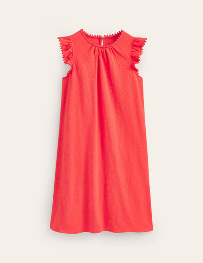 Georgina Pom Ruffle Dress-Poppy Red