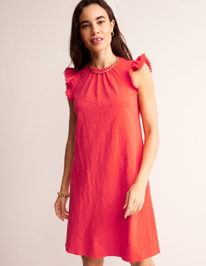 Georgina Pom Ruffle Dress-Poppy Red