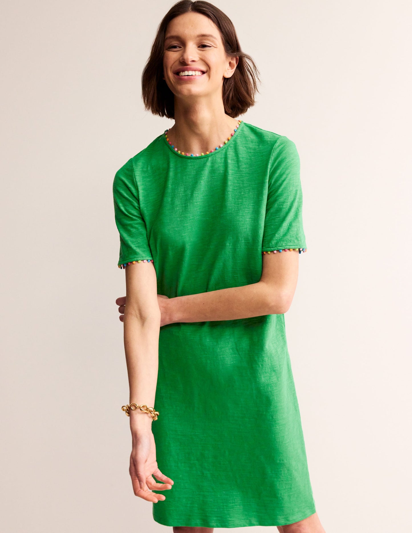 Ali Pom Sleeve Dress-Green Tambourine