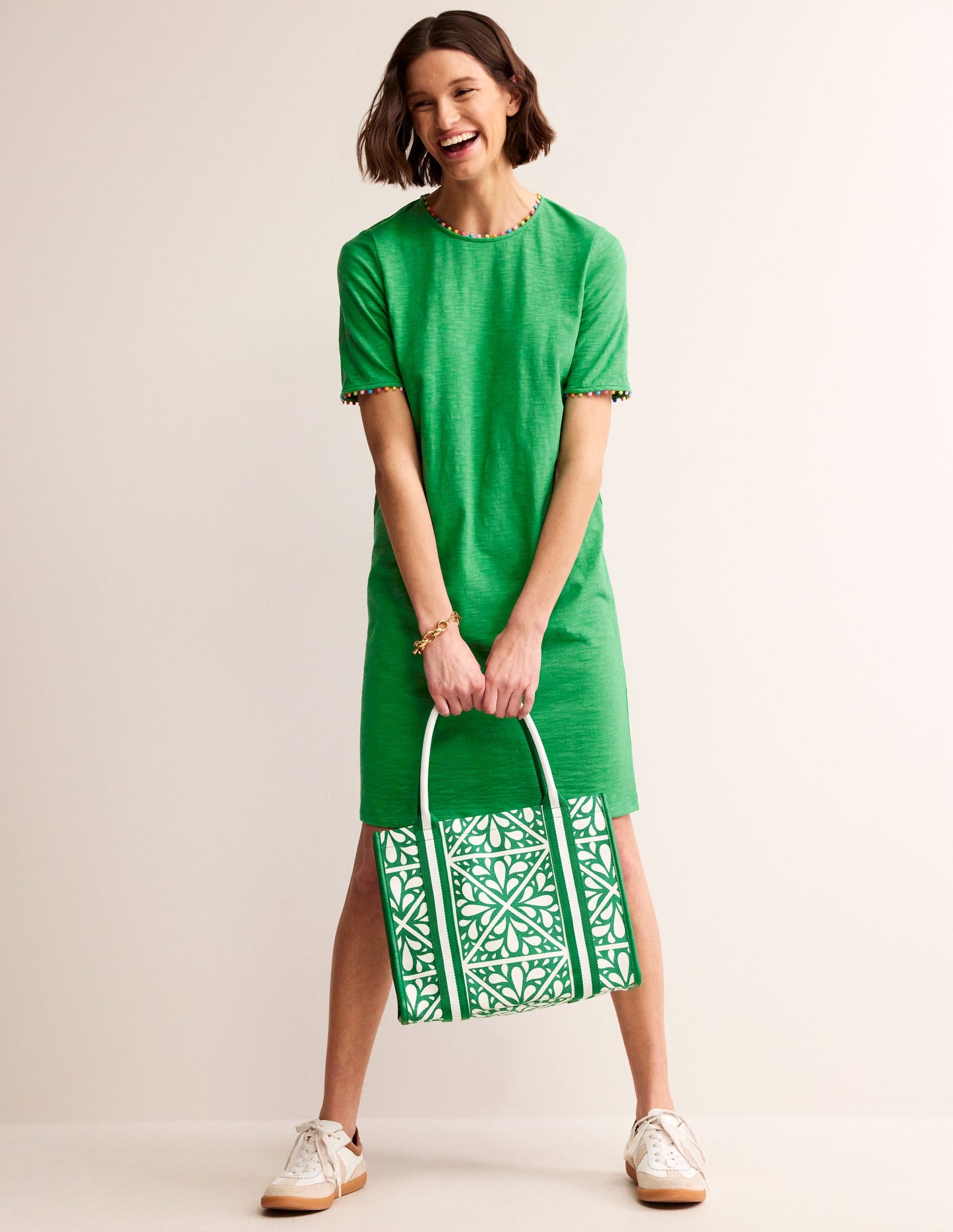 Ali Pom Sleeve Dress-Green Tambourine