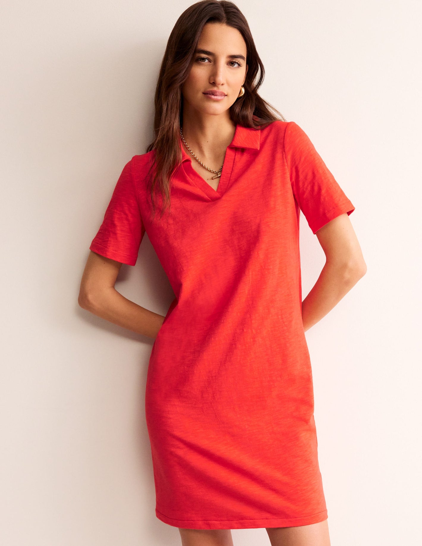 Ingrid Polo Cotton Dress-Poppy Red