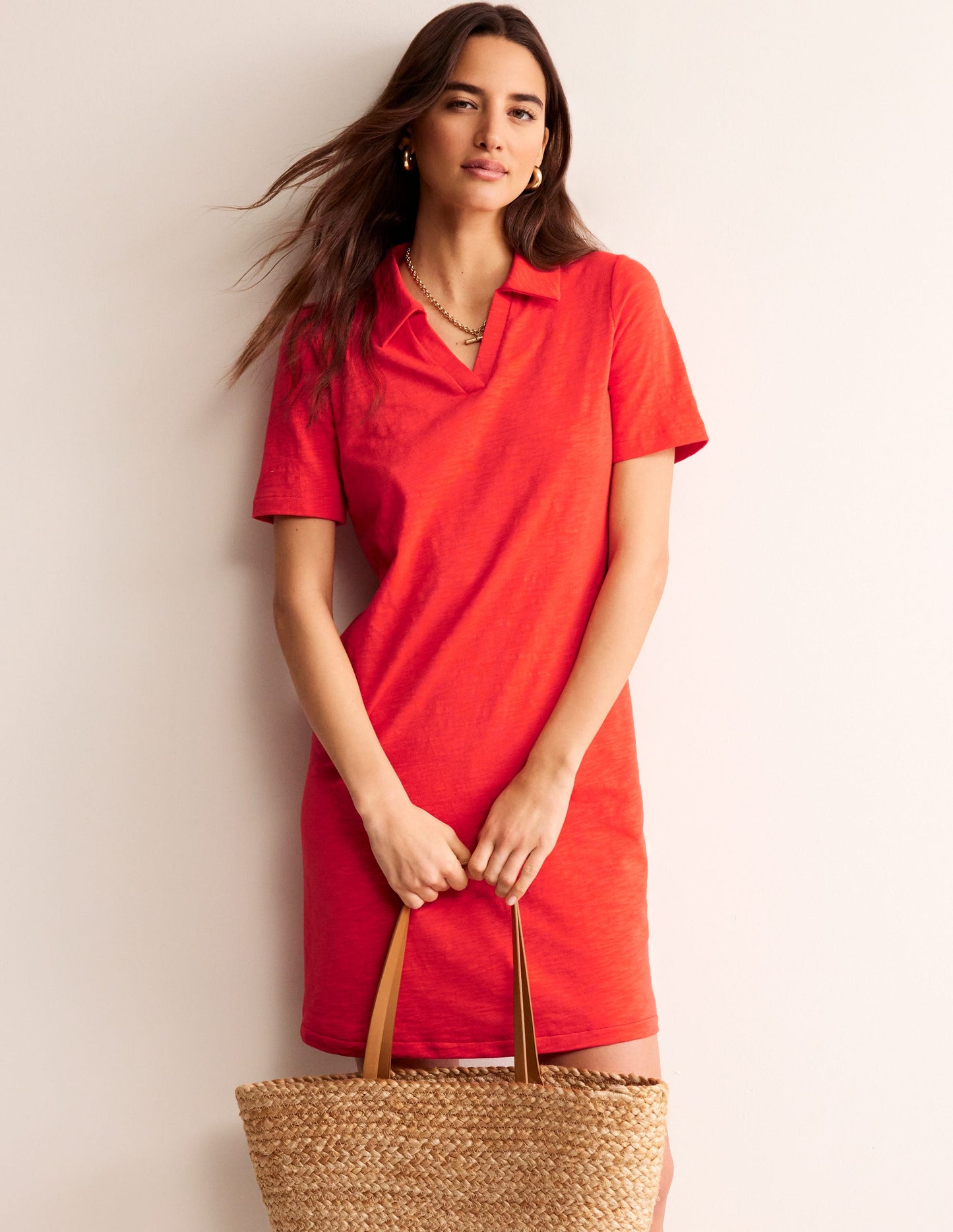 Ingrid Polo Cotton Dress-Poppy Red