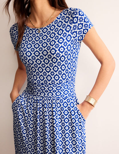 Amelie Jersey Dress-Surf The Web, Geometric Stamp