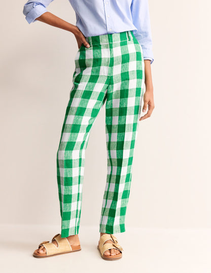 Kew Linen Trousers-Green Tambourine Gingham