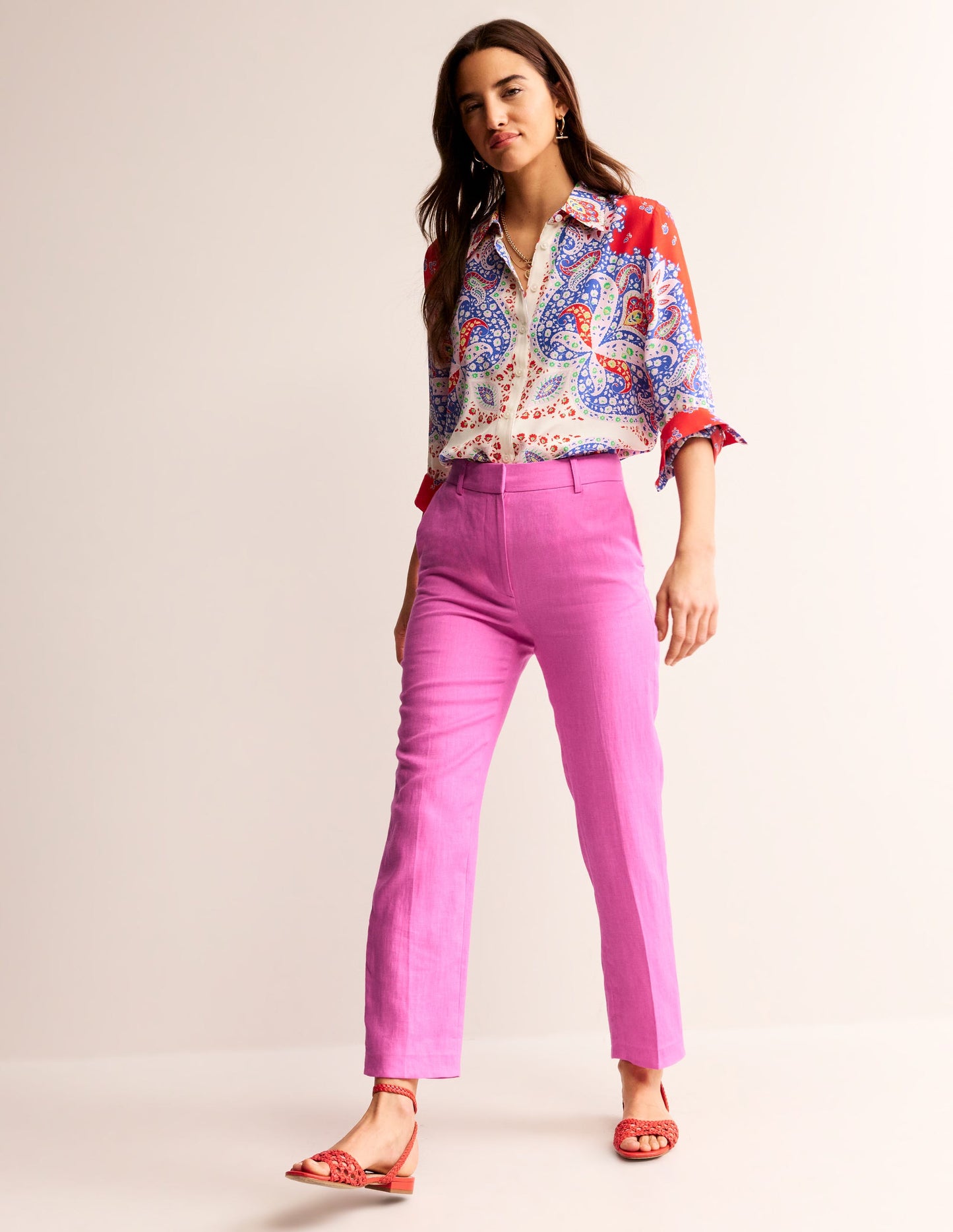 Kew Linen Trousers-Sangria Sunset