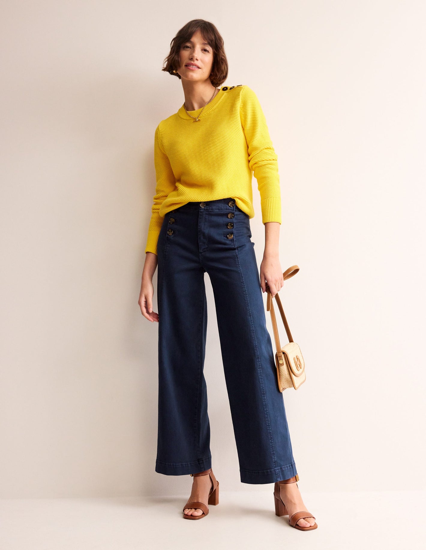 Sailor Wide Leg Trousers-Navy