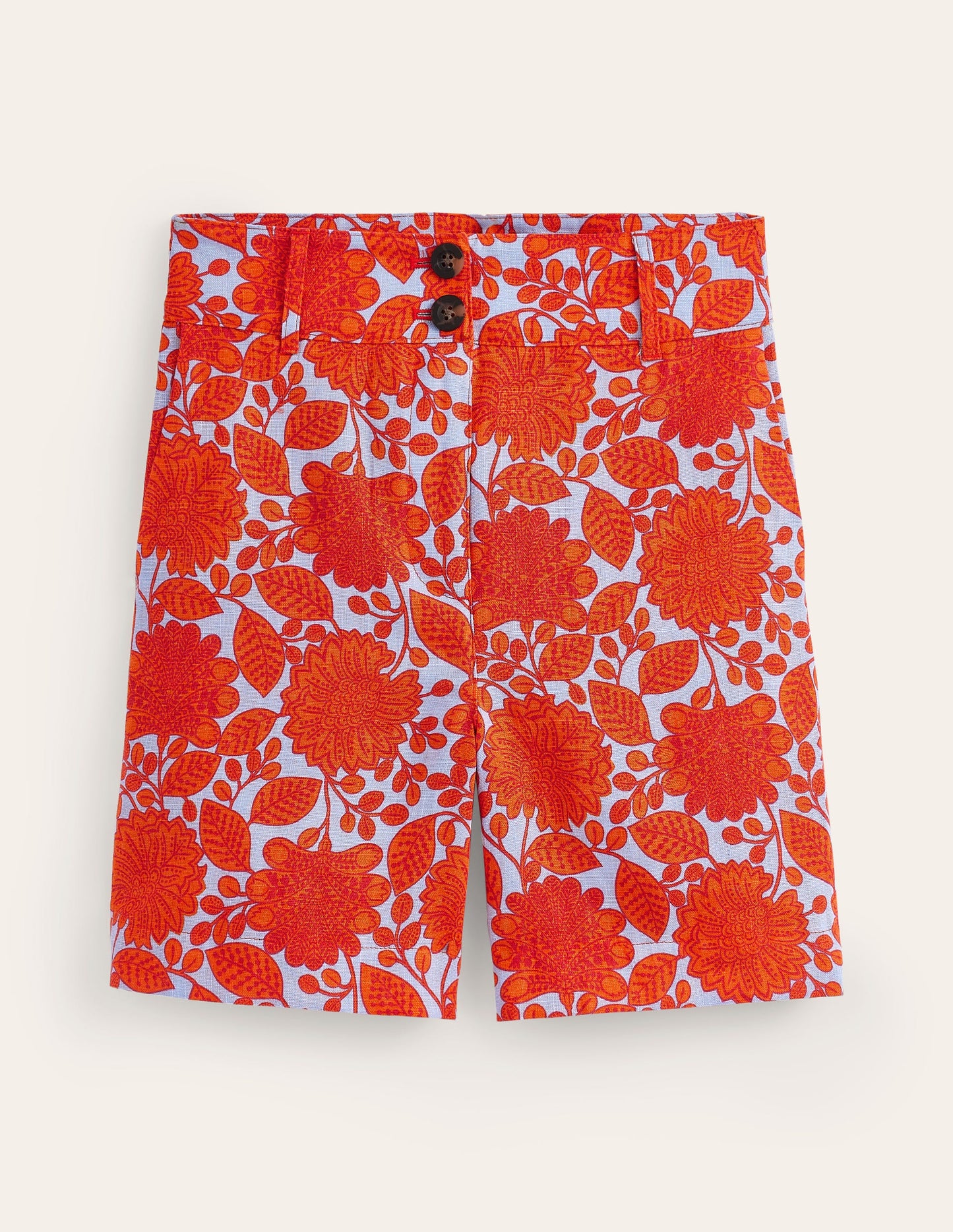 Westbourne Linen Shorts-Firecracker, Gardenia Swirl