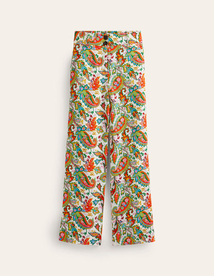 Westbourne Linen Trousers-Ivory, Paisley Azure