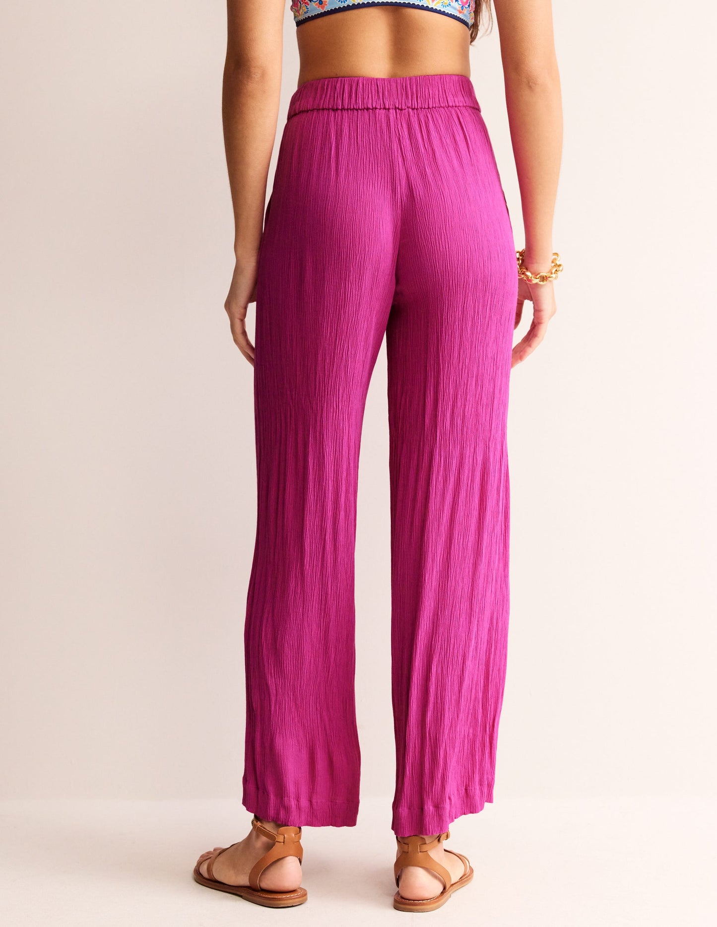 Crinkle Wide Trousers-Phlox Pink