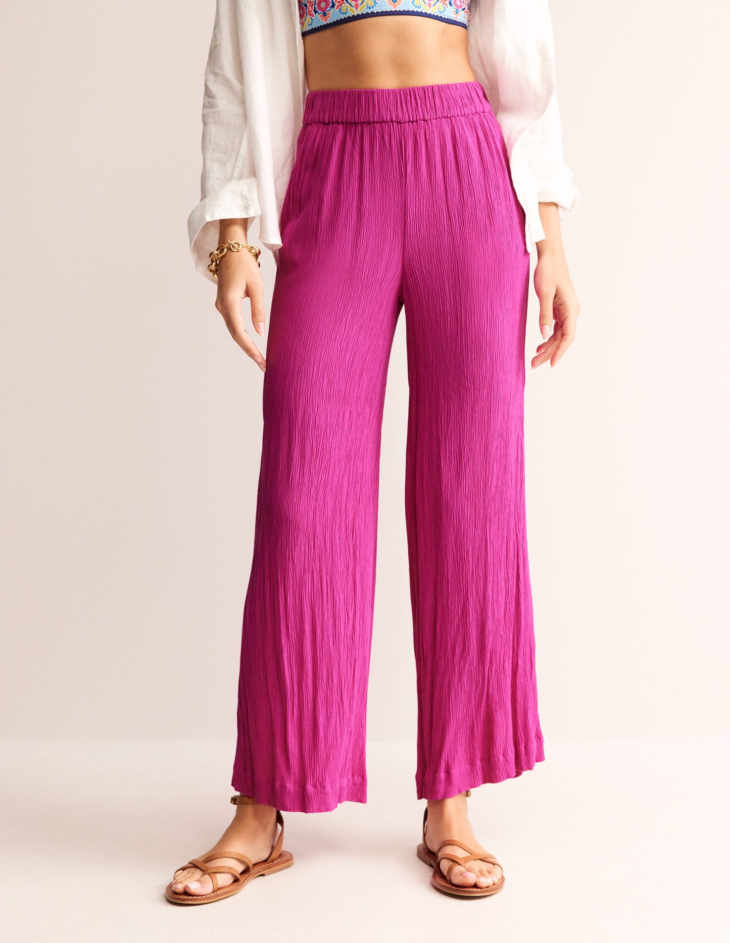 Crinkle Wide Trousers-Phlox Pink