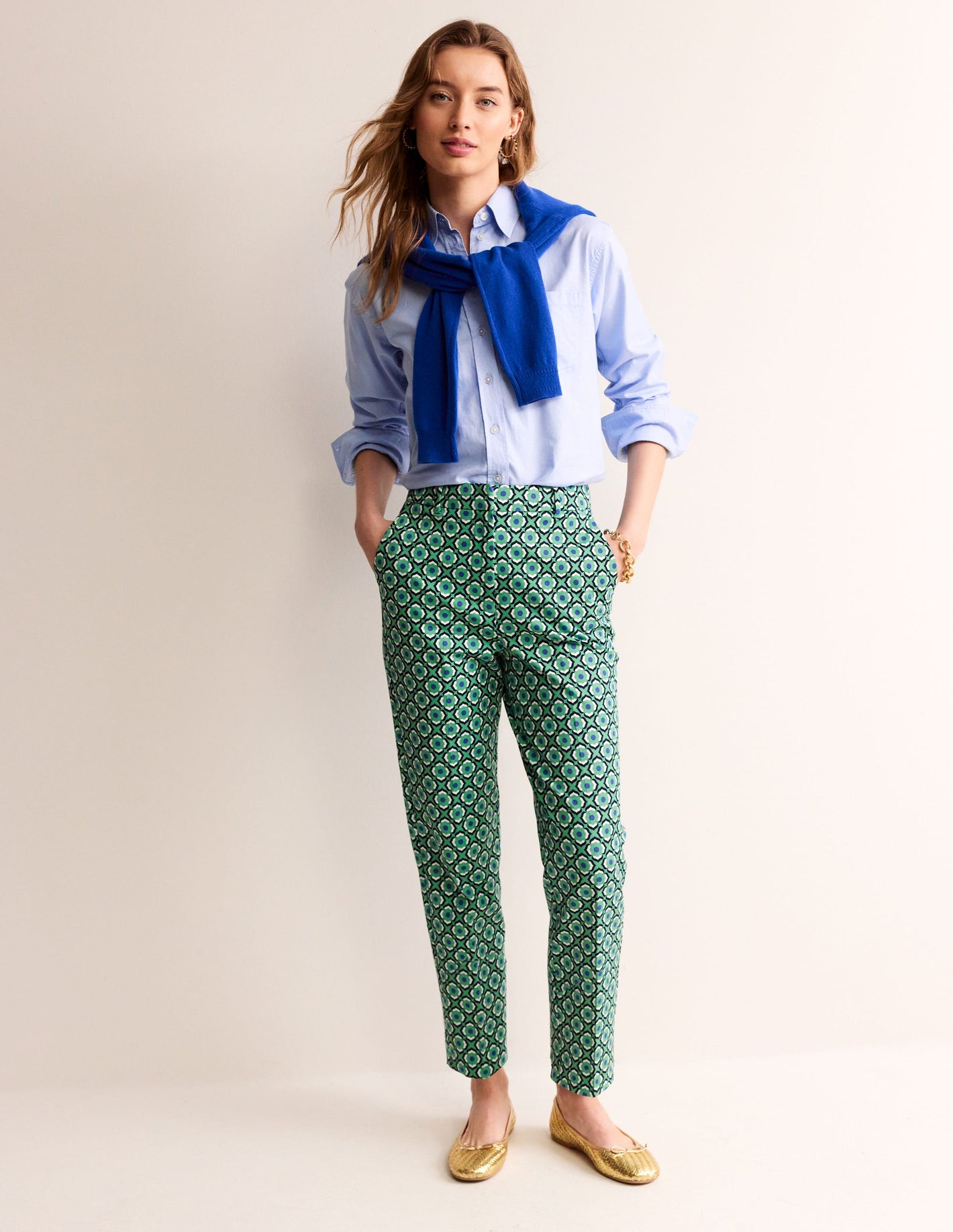 Kew Printed Trousers-Ming Green, Geo Pome