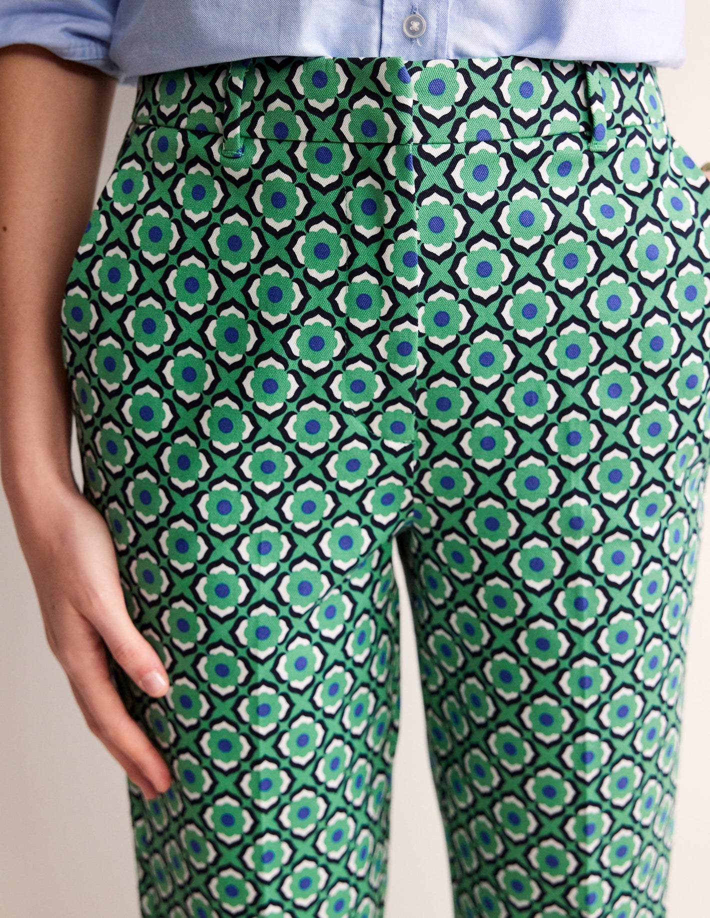 Kew Printed Trousers-Ming Green, Geo Pome