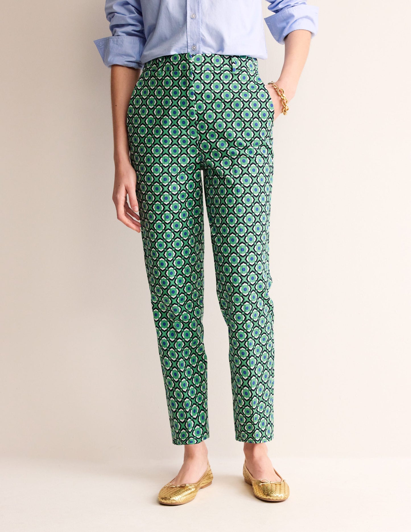 Kew Printed Trousers-Ming Green, Geo Pome