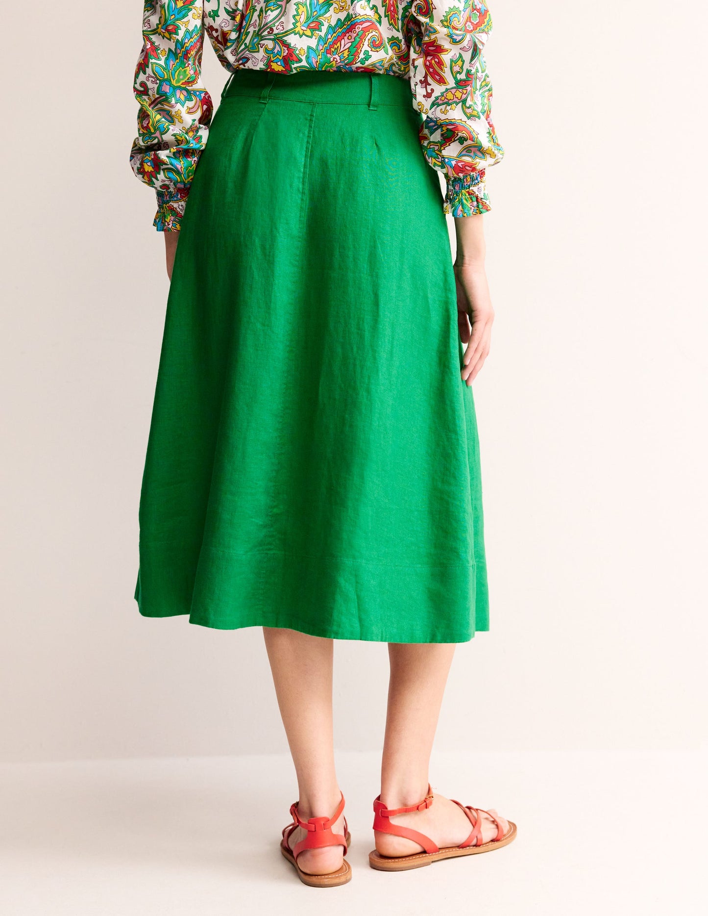 Petra Linen Midi Skirt-Green Tambourine