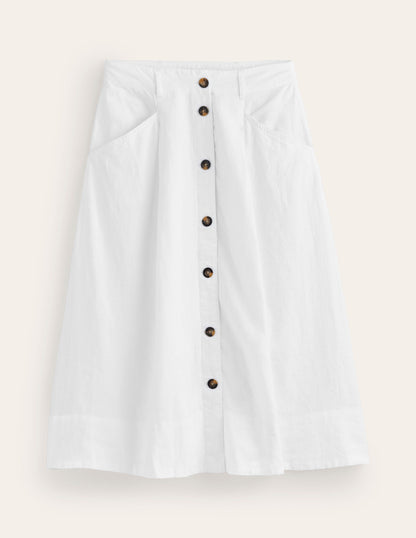 Petra Linen Midi Skirt-White