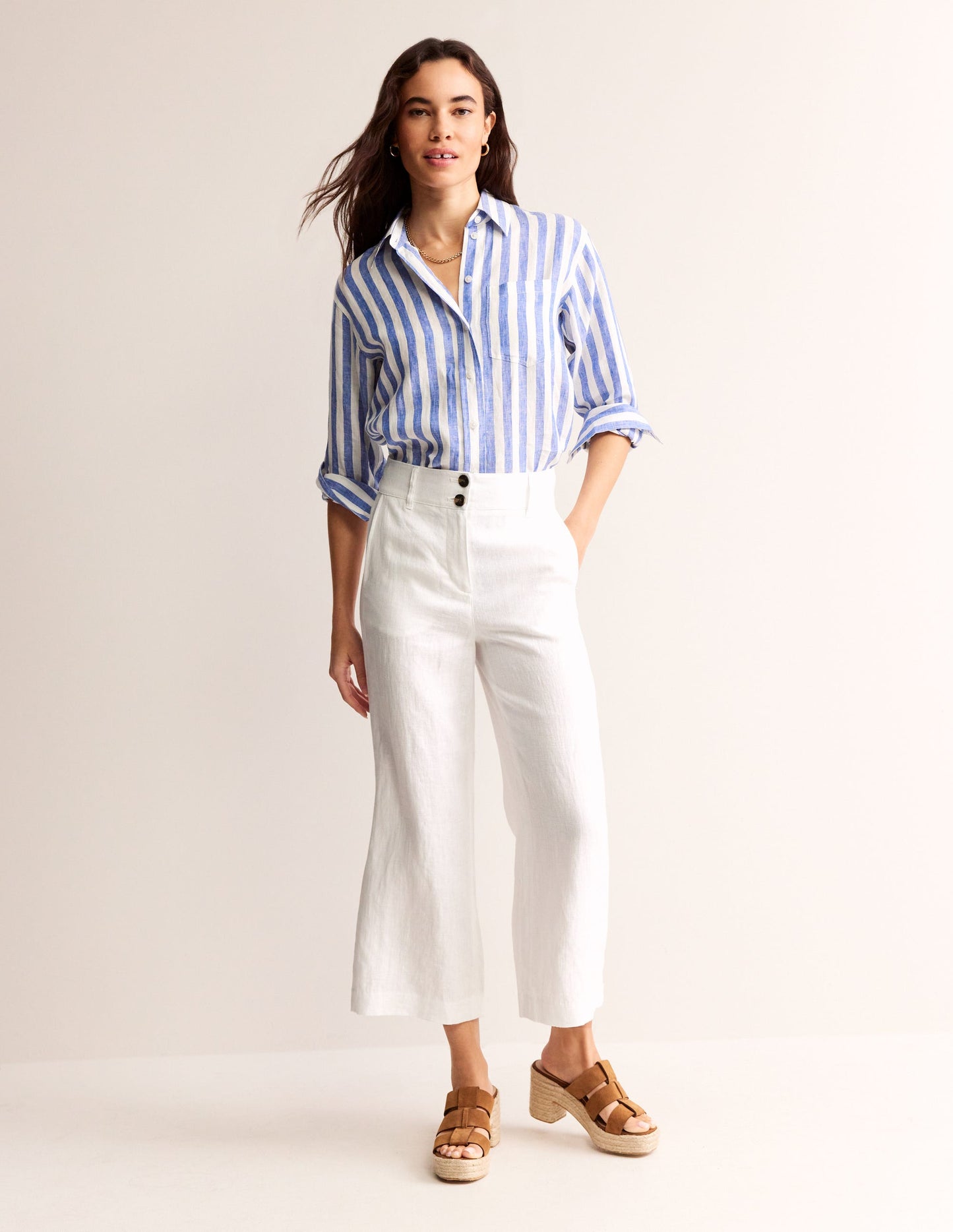 Westbourne Linen Crop Trousers-White