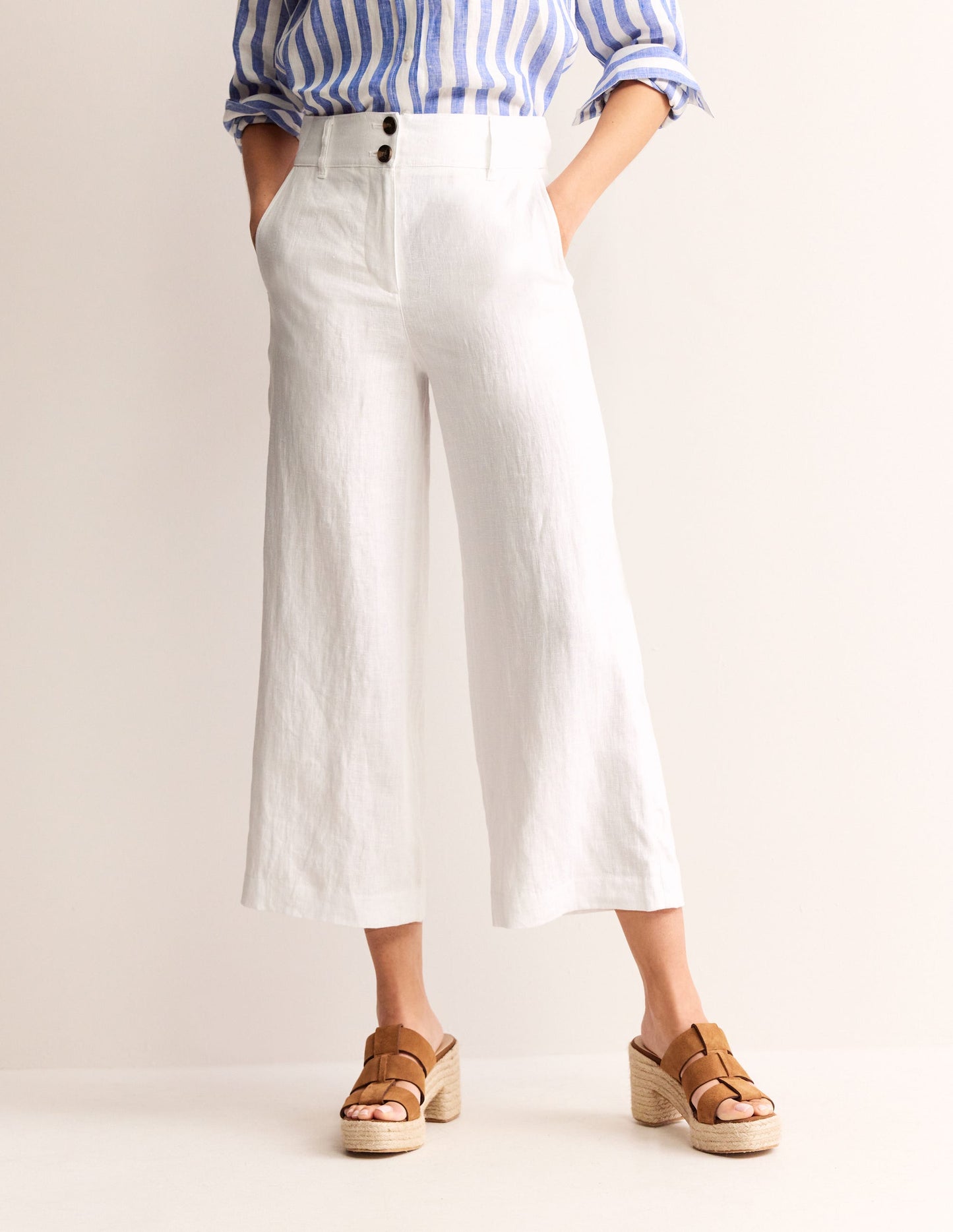 Westbourne Linen Crop Trousers-White