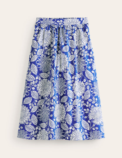 Hattie Poplin Midi Skirt-Surf The Web, Gardenia Swirl