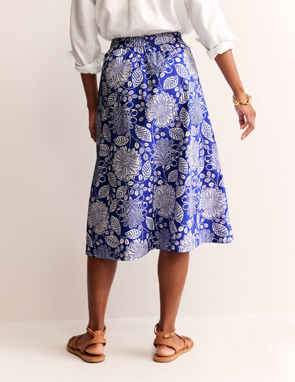 Hattie Poplin Midi Skirt-Surf The Web, Gardenia Swirl