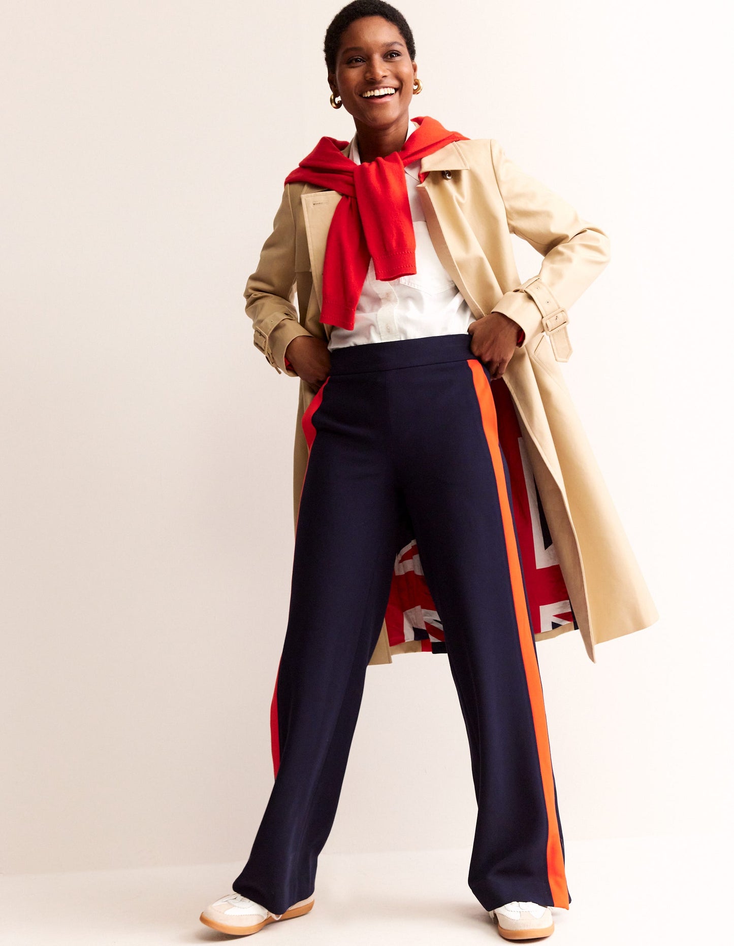 Pull On Side Stripe Trousers-Navy with Red Stripe