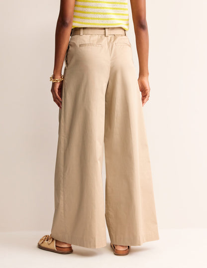 Palazzo Cotton Sateen Trousers-Neutral