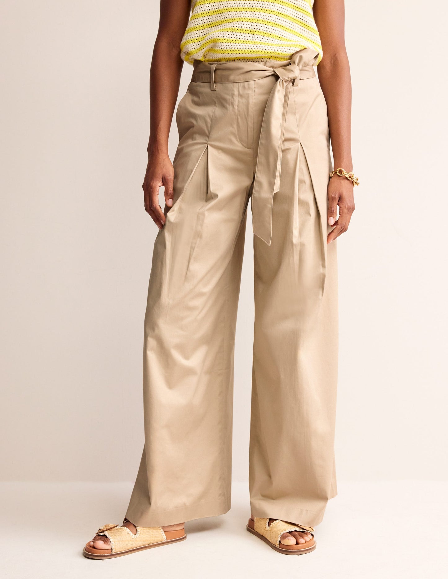 Palazzo Cotton Sateen Trousers-Neutral