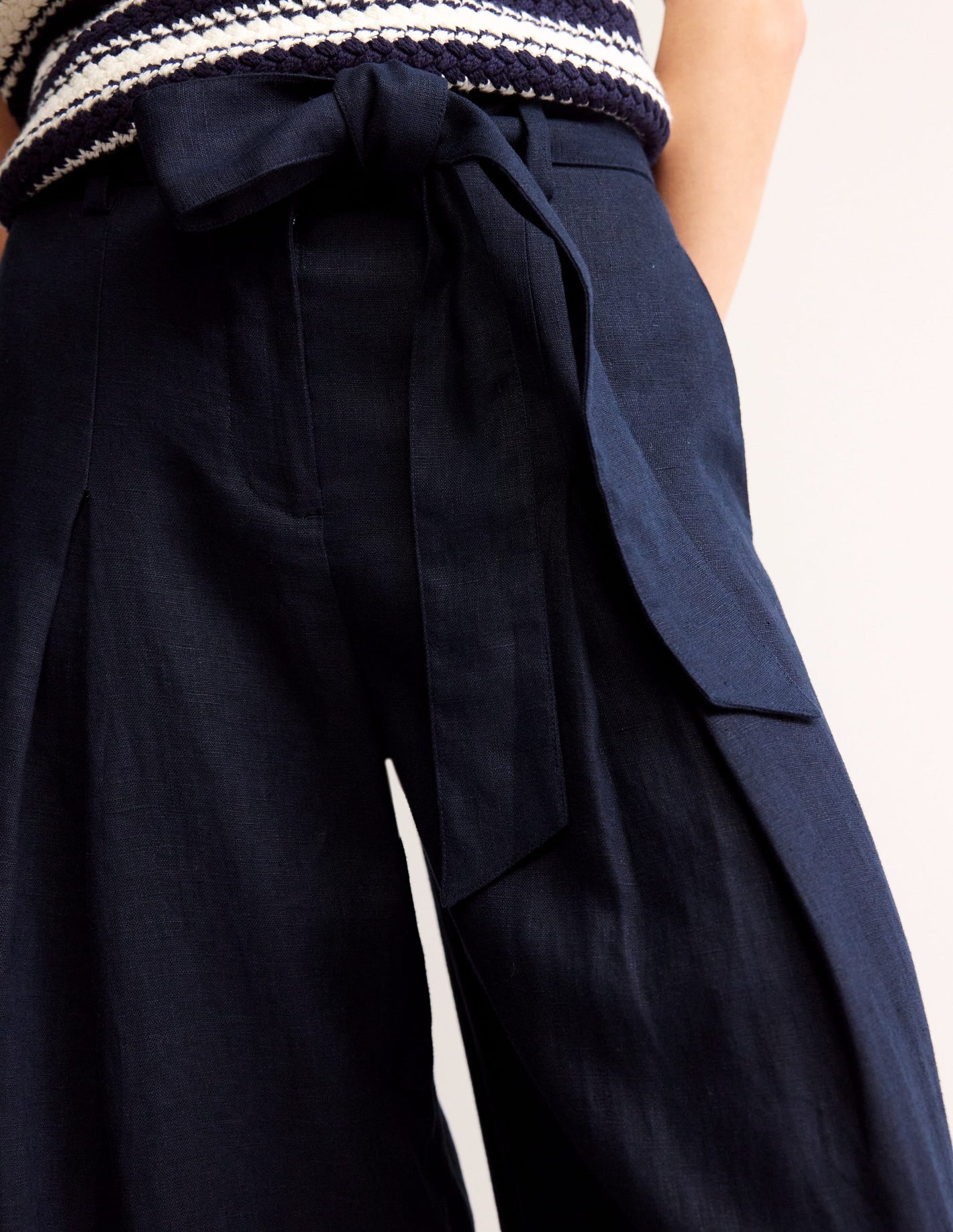 Palazzo Linen Trousers-Navy