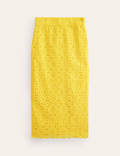 Broderie Column Skirt-Vibrant Yellow