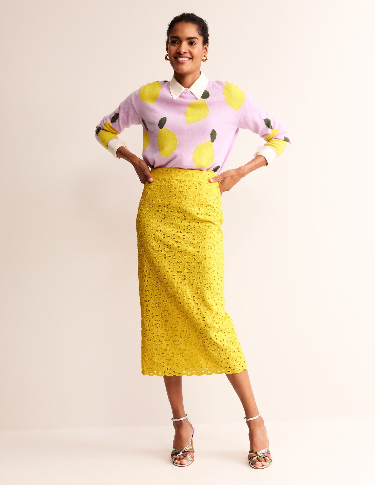 Broderie Column Skirt-Vibrant Yellow