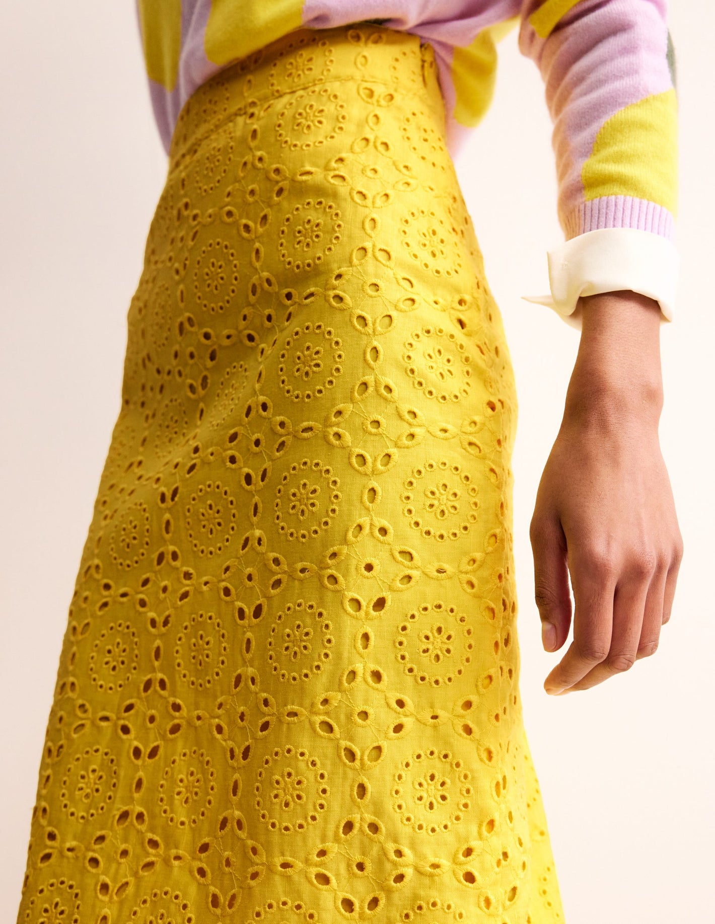 Broderie Column Skirt-Vibrant Yellow