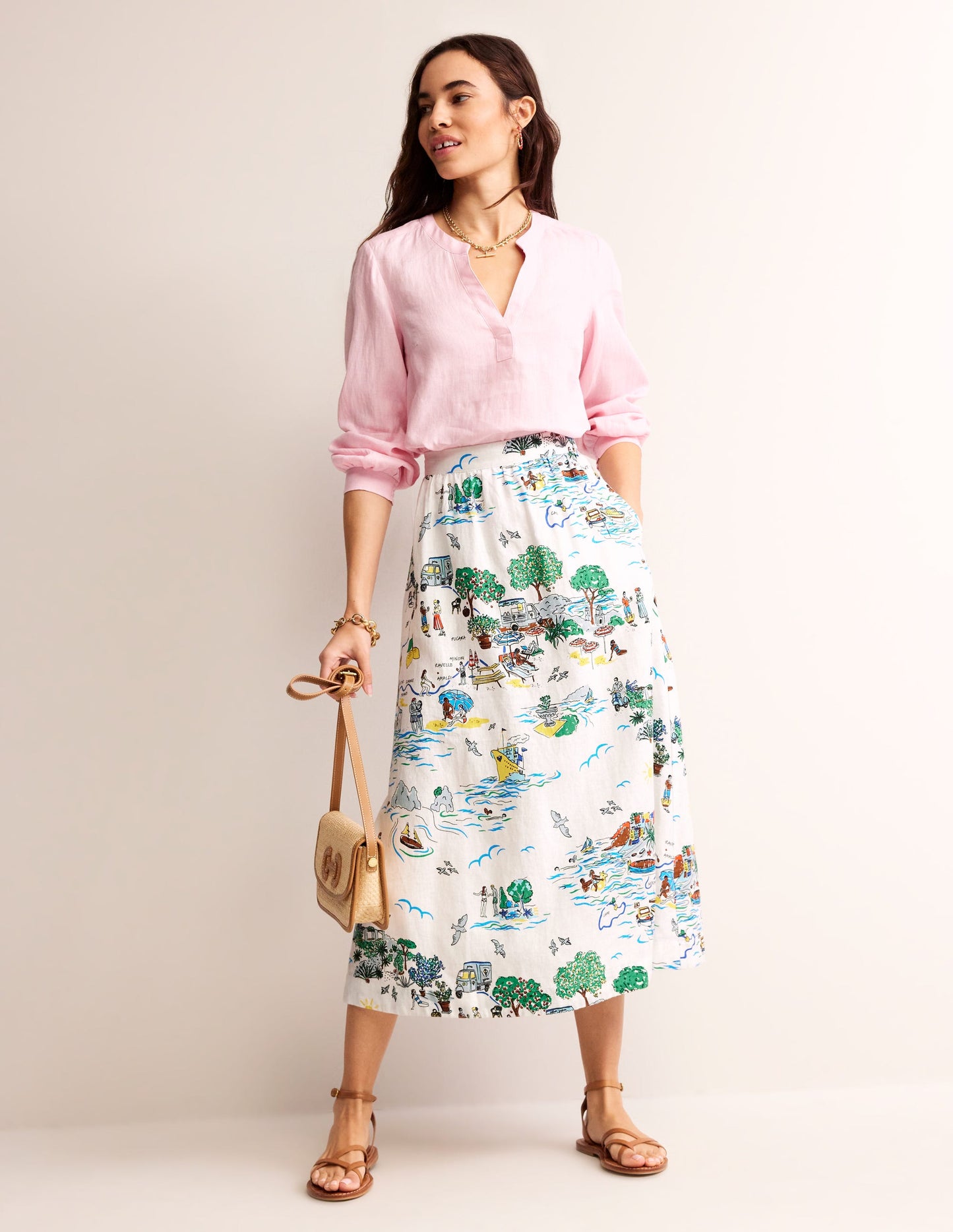 Florence Linen Skirt-Ivory, Amalfi