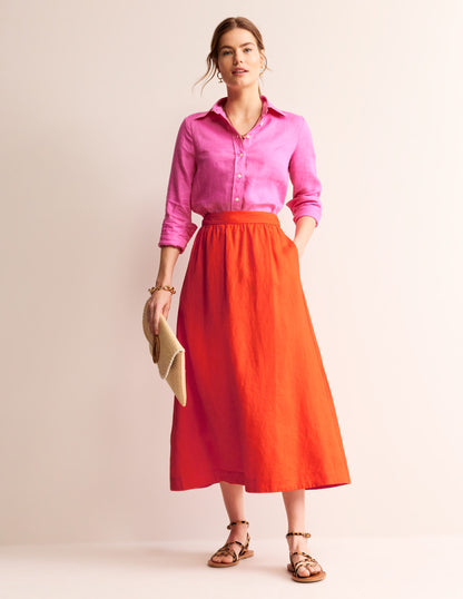 Florence Linen Skirt-Mandarin Orange