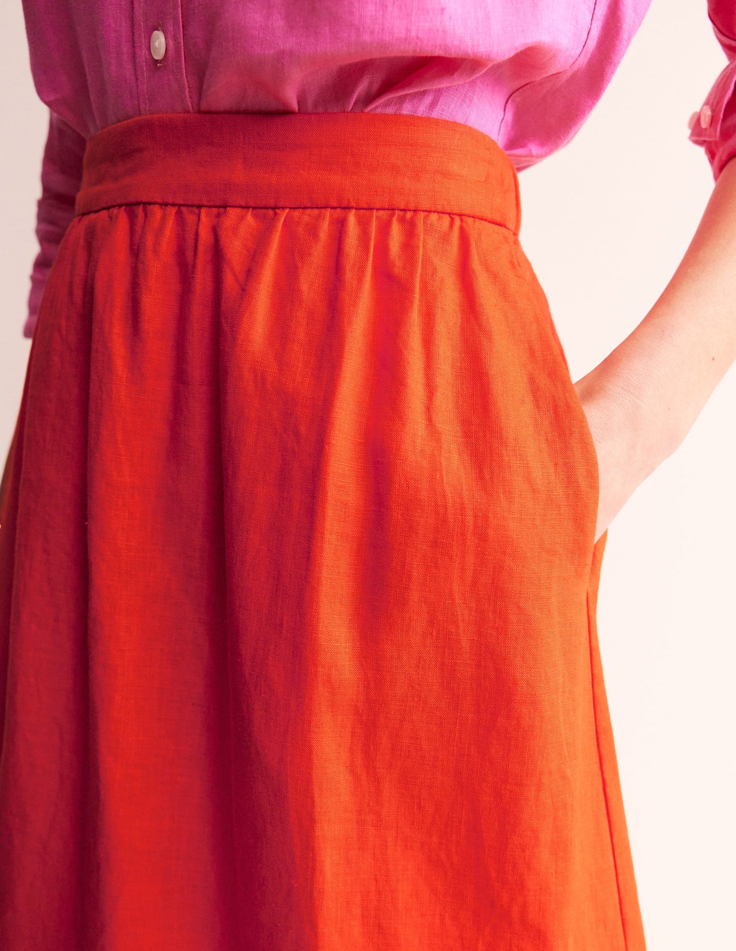 Florence Linen Skirt-Mandarin Orange