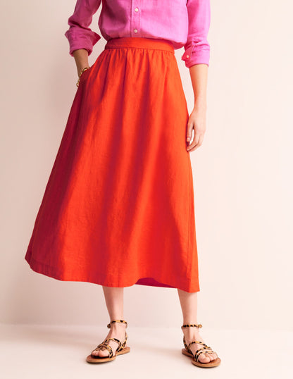 Florence Linen Skirt-Mandarin Orange