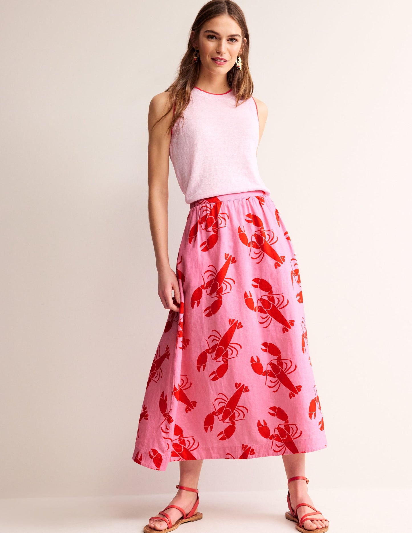 Florence Linen Skirt-Cashmere Rose, Lobster