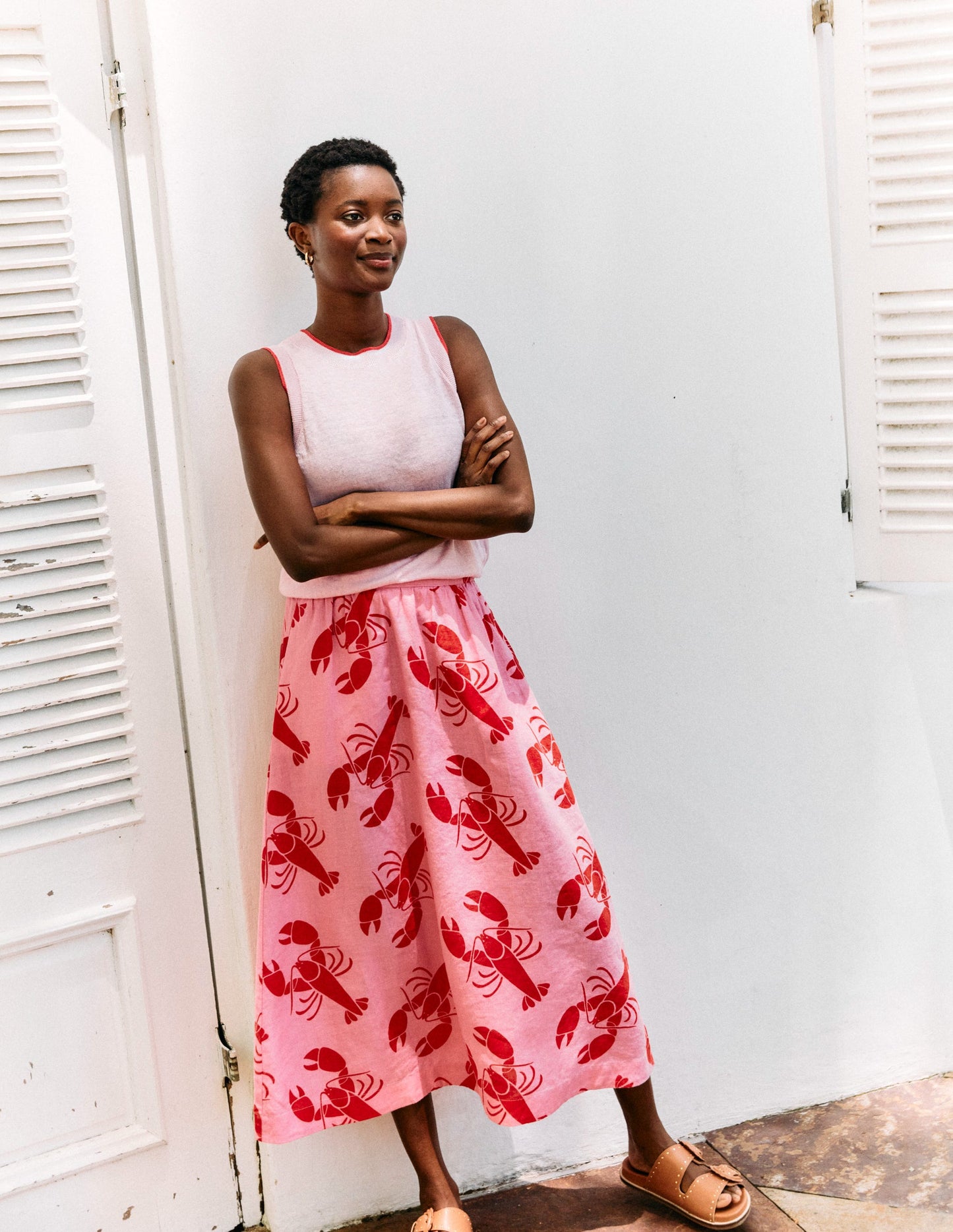 Florence Linen Skirt-Cashmere Rose, Lobster