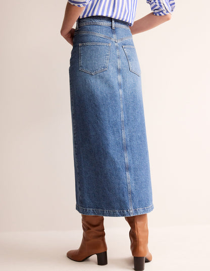 5 Pocket Denim Maxi Skirt-Mid Wash