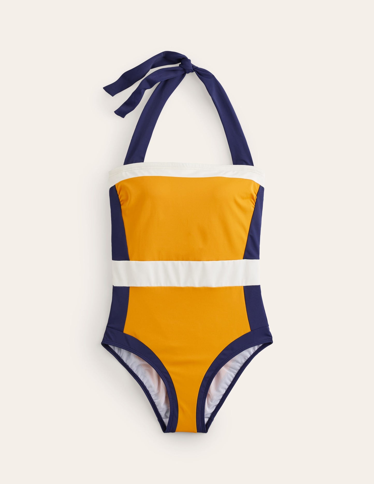 Santorini Halterneck Swimsuit-Saffron Yellow Colourblock