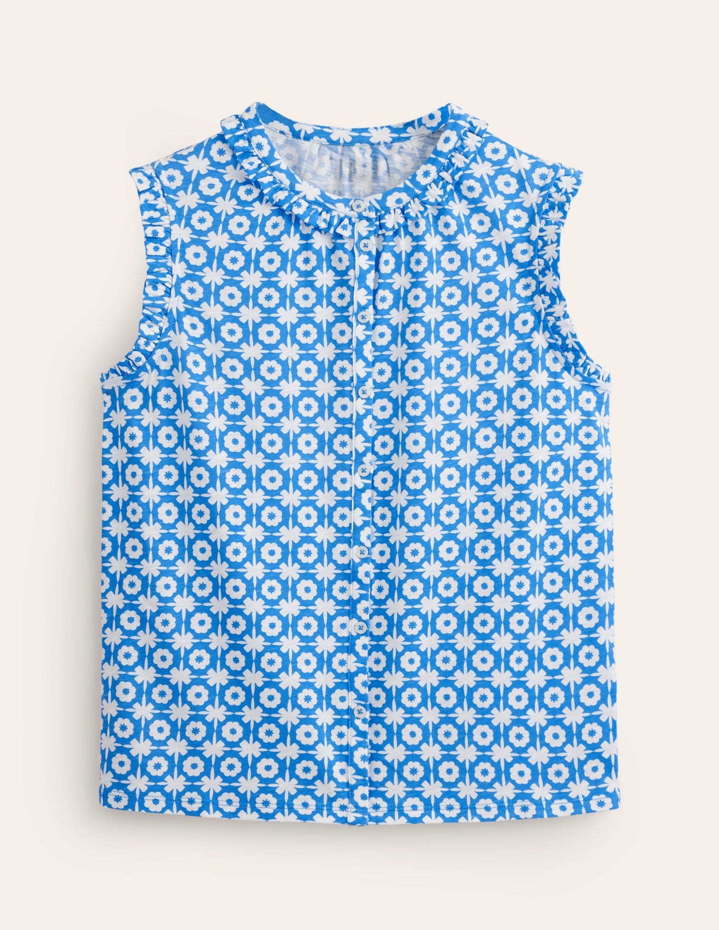 Olive Sleeveless Shirt-Brilliant Blue, Blossom Tile