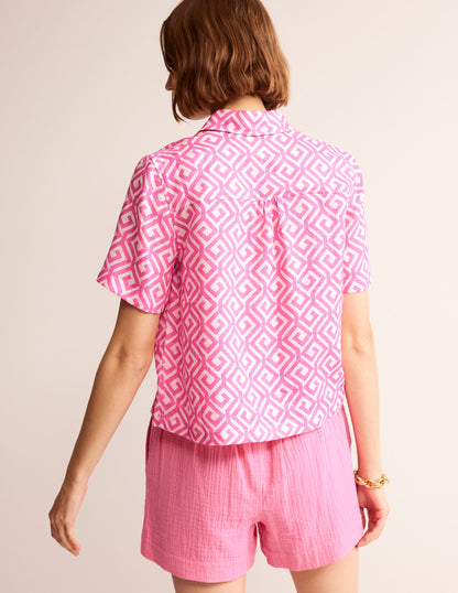 Hazel Short Sleeve Linen Shirt-Pink Power, Maze